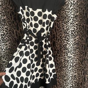 Kim Rogers women polka dot a-lign dress. Black and white.